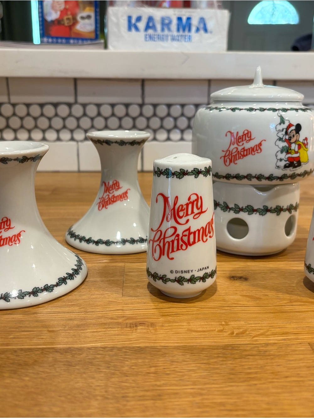 Disney Merry Christmas Ceramic Spice Set in White with Red Script